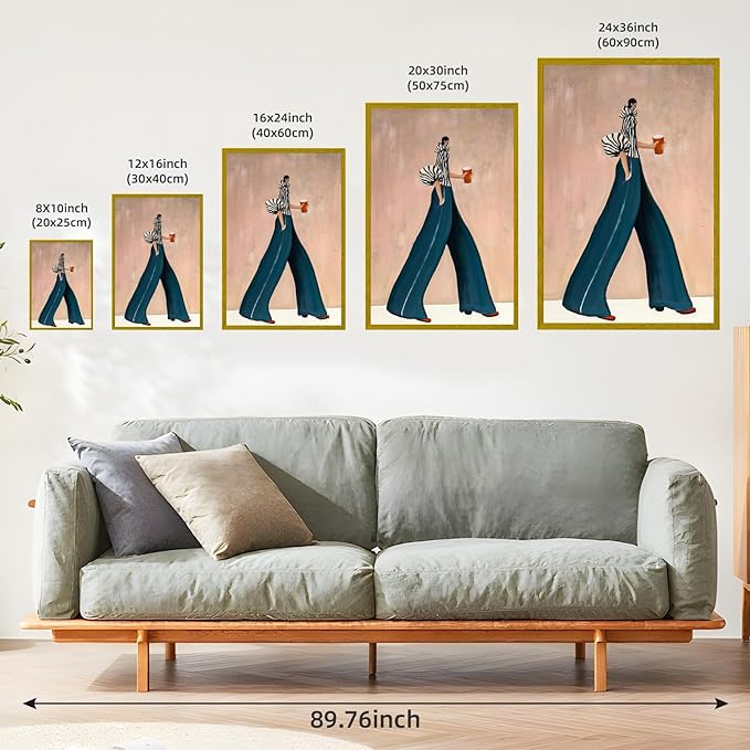 Large Gold Framed Modern Fashion Abstract Wall Art Chic Long-Leg Silhouette Female Canvas Poster Bold Figurative Woman Painting Feminine Prints Artwork Girl Pictures for Home Decor 24x36inch