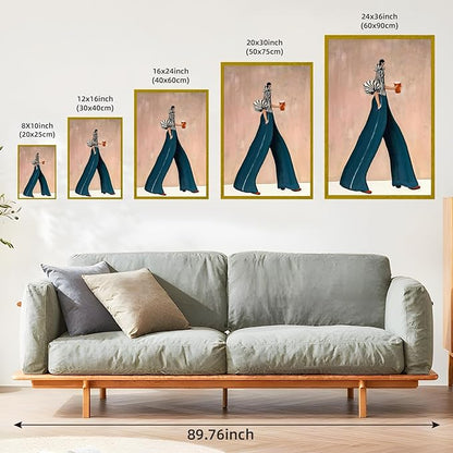 Large Gold Framed Modern Fashion Abstract Wall Art Chic Long-Leg Silhouette Female Canvas Poster Bold Figurative Woman Painting Feminine Prints Artwork Girl Pictures for Home Decor 24x36inch