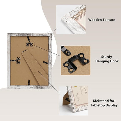 PETAFLOP 8.5x11 Picture Frame Distressed White Certificate Frames Wall Tabletop Display Horizontally or Vertically, 7 Pack
