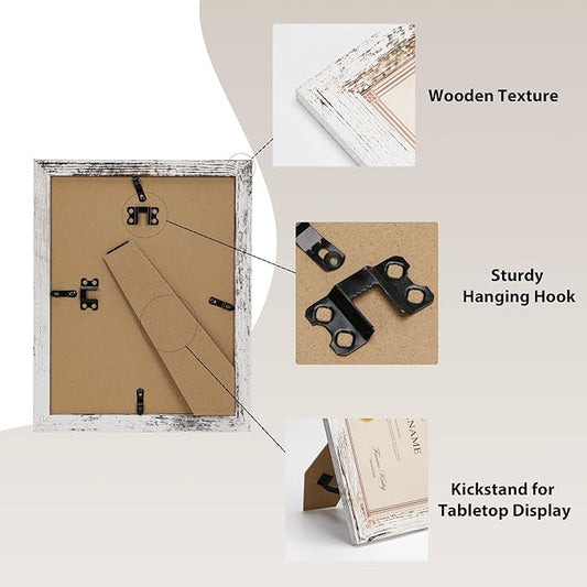 PETAFLOP 8.5x11 Picture Frame Distressed White Certificate Frames Wall Tabletop Display Horizontally or Vertically, 7 Pack