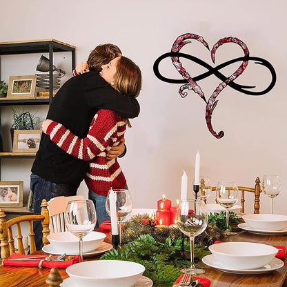 Infinity Heart Wall Decor, Unique Infinity Heart Metal Wall Art Decor Love Sign Steel Wall Plaques Bedroom Ornaments for Home Wedding Decor, Room Living Room Decoration (Red Black, 15.7x14inch)