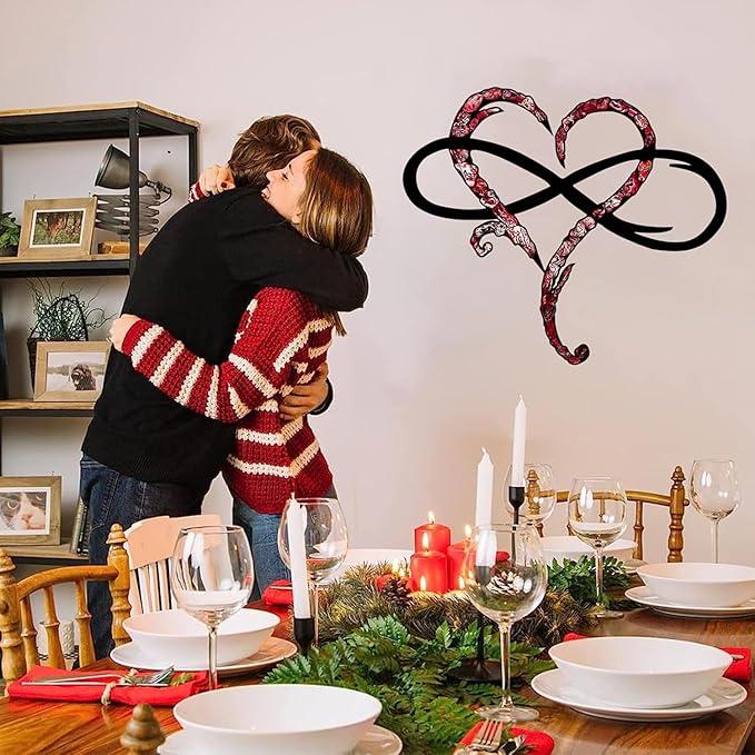 Infinity Heart Wall Decor, Unique Infinity Heart Metal Wall Art Decor Love Sign Steel Wall Plaques Bedroom Ornaments for Home Wedding Decor, Room Living Room Decoration (Red Black, 23.6x20.6inch)