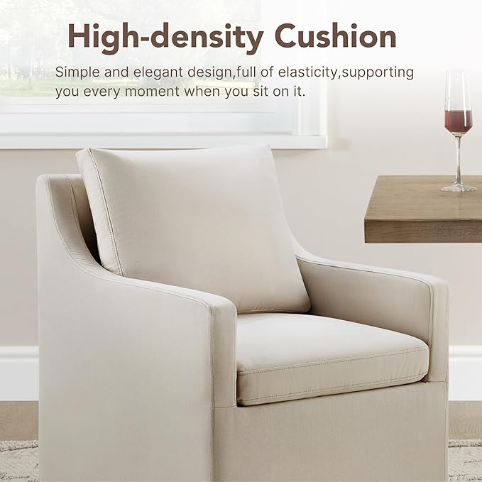 KISLOT Upholstered Dining Chairs Set of 1, Modern Dining Room Chairs with Casters & Washable Cover, Rolling Accent Chair with Hidden Storage for Kitchen, Farmhouse, Living Room, Flax Beige, 1 Box