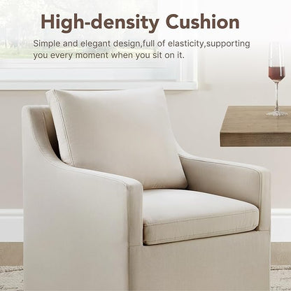 KISLOT Upholstered Dining Chairs Set of 1, Modern Dining Room Chairs with Casters & Washable Cover, Rolling Accent Chair with Hidden Storage for Kitchen, Farmhouse, Living Room, Flax Beige, 1 Box