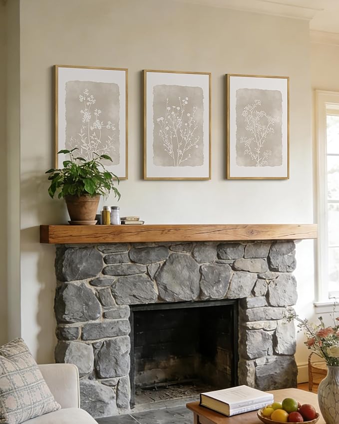 Drsoum Botanical Flower Wall Art Framed Vintage Floral Wall Prints Wildflower Neutral Rustic Bohemain Artwork Farmhouse Bedroom Ready to Hang 16x24in Natural Framed