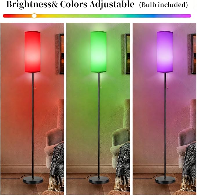 Floor Lamps for Living Room RGB Color Changing Bulbs Dimmable Color Brightness Modern Standing Lamp Remote Control Tall Lamp Chain Switch for Bedroom Office 9W LED Bulb Included, White Shade RGB Bulb