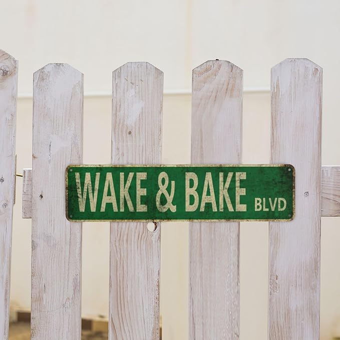 Vintage Signs - Wake and Bake Blvd -Street Sign Retro Metal Sign for Home Bar, Coffee Garden, Indoor Outdoor Decor,Aluminium 4x16 Inch