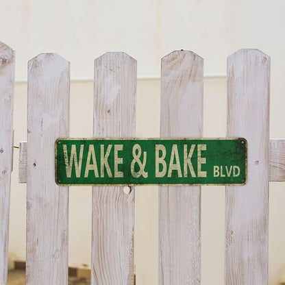 Vintage Signs - Wake and Bake Blvd -Street Sign Retro Metal Sign for Home Bar, Coffee Garden, Indoor Outdoor Decor,Aluminium 4x16 Inch