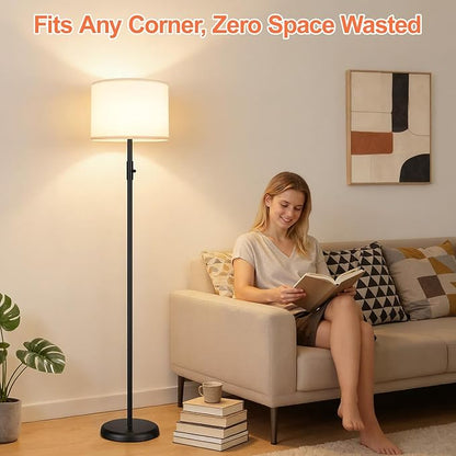 【Upgraded】 Dimmable Floor Lamp for Living Room,1000 Lumens Bulb Included, Modern Floor Lamps Simple Design with Linen Shade, Tall Standing Lamp for Bedroom Office Dining Room, Black Pole Lamp