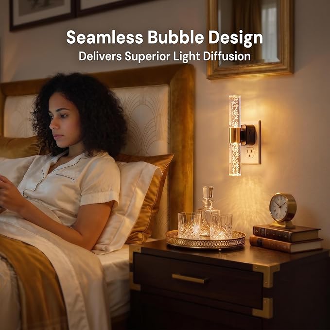 L LOHAS LED Night Light Rotating,[2 Pack] Night Lights Plug into Wall, Auto Light Sensor Nightlight Dimmable 100LM, 3000K Soft Light, LED Acrylic Bubble Nightlight Plug in for Bedroom Bathroom Hallway