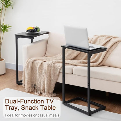 AMHANCIBLE C Shaped End Tables Set of 2, Couch Side Tables that Slide Under Sofa, TV Trays for Living Room, Bedroom, Small Space, Black, HET02BBK