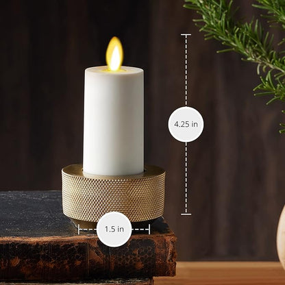 Luminara Outdoor Votive Flameless LED Candle, Set of 2 Ivory 1.5" x 4", Moving Flame Battery Operated Timer Remote Ready IPX4 Matte Plastic Finish