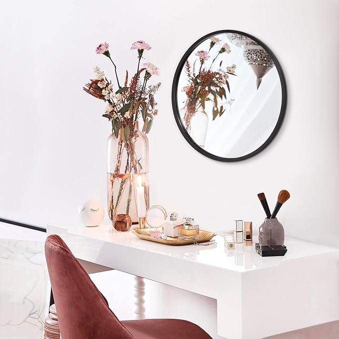 AOAOPQ Black Round Mirror for Wall Small Round for Bathroom Entryway Living Room Hallway Matte Tempered Glass Frame Mirrors Anti Rust Hangs Tempered Glass for Bedroom Entry Dining Room