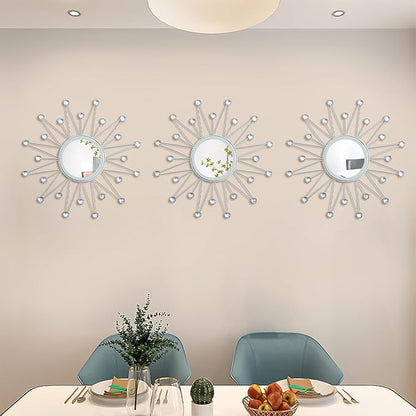 Uaussi 3 Pack Crystal Sunburst Wall Mirror Décor Rhinestone Mirrors Decorative Home Wall Art for Living Room Bedroom Entryway(Triangle Burst Silver)