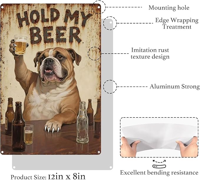 HOLD MY BEER Funny Beer Sign for Home Bar, Vintage Aluminum Metal Wall Decor 8x12 Inch for Man Cave, Basement Bar, Garage, Game Room or Kitchen