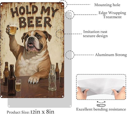 HOLD MY BEER Funny Beer Sign for Home Bar, Vintage Aluminum Metal Wall Decor 8x12 Inch for Man Cave, Basement Bar, Garage, Game Room or Kitchen