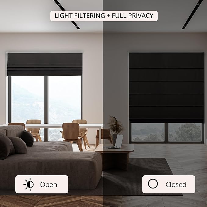 CHICOLOGY Cordless Roman Shade for Windows & French Doors, Ridgewood Grey, Privacy + Light Filtering Linen Look Fabric w/White Liner, True to Size, Inside/Outside Mount, 33" W x 72" H