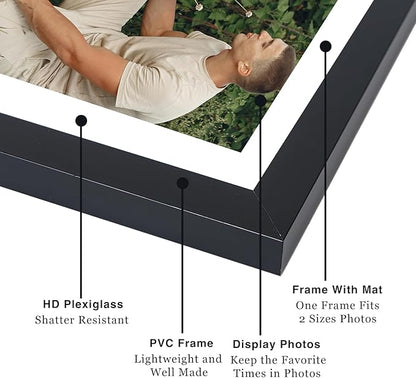 JCJMY 5x7 Picture Frame with 4x6 Mat Set of 6, Display Photo 4x6 with Mat or 5x7 without Mat, 5 by 7 Wall Poster Photo Frame with Shatter Resistant Plexiglass for Wall or Tabletop, 6 Pack, Black