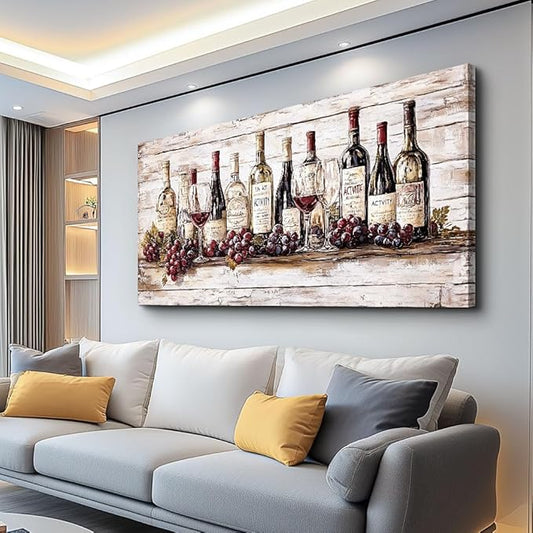 QIYILEXWART Large Wall Decor For Living Room Stretched And Framed Canvas Wall Art For Kitchen Wall Decorations For Bedroom Wine Bottle Painting Farmhouse Pictures Home Decor Ready To Hang
