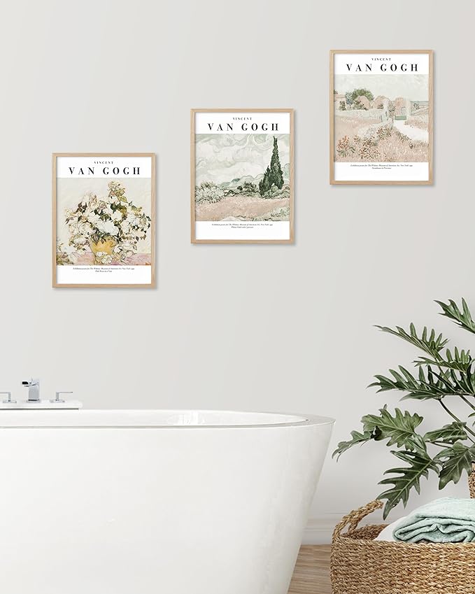 HesenDot Unframed Vintage Van Gogh Exhibition Posters Set of 3, French Country Landscape Floral Wall Art, Minimalist Chic Canvas Prints, Farmhouse Home Decor for Bedroom Living Room Study Office