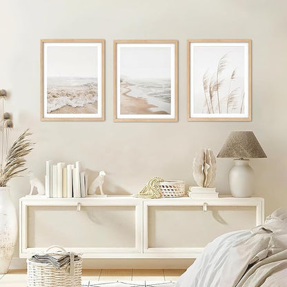 HDXUFJQ Neutral Beach Coastal Wall Art Beach Boho Botanical Pampas Grass Posters Minimalist Nature Landscape Canvas Wall Decor Summer Ocean Prints Waves Pictures Artwork Unframed(12x16 inch)
