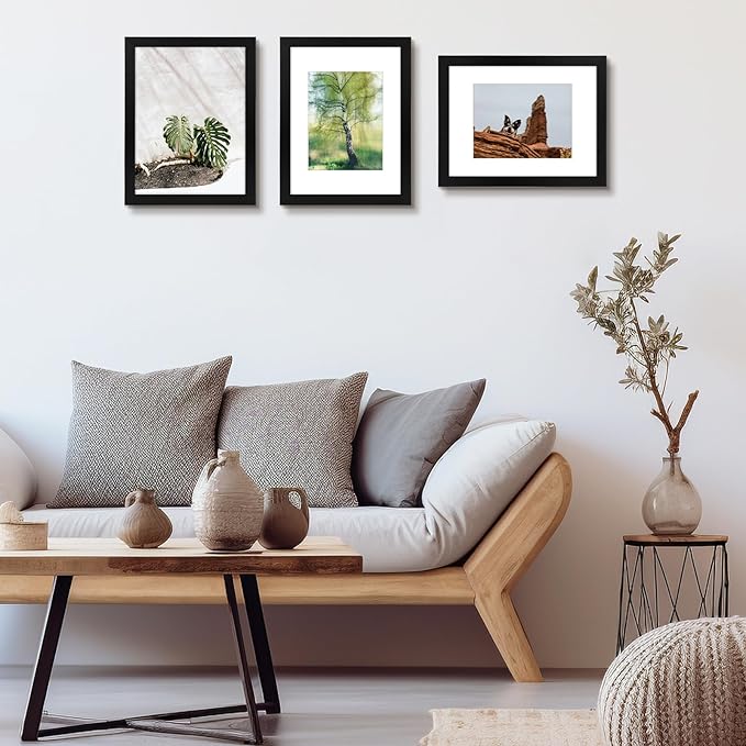 Golden State Art, 9x12 Picture Frame Set of 3 - Matted to 6x8 Photo - Engineered Wood Gallery Frame Set - Wall Mounting (Black,3 Pack)