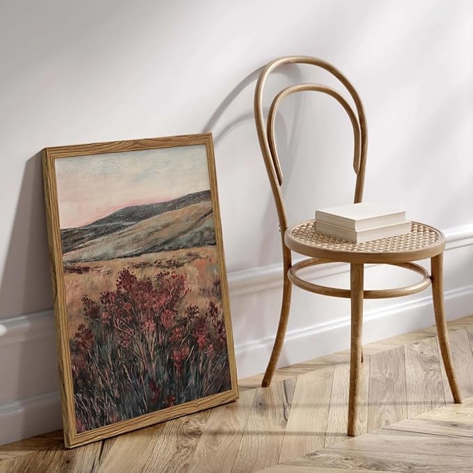 Moody Landscape Wall Art Vintage Wildflower Wall Decor Painting Cottagecore Nature Botanical Flower Picture Artwork 3D Textured Hand Drawn Sandstone for Living Room Bedroom 24x36 inch Wood Framed