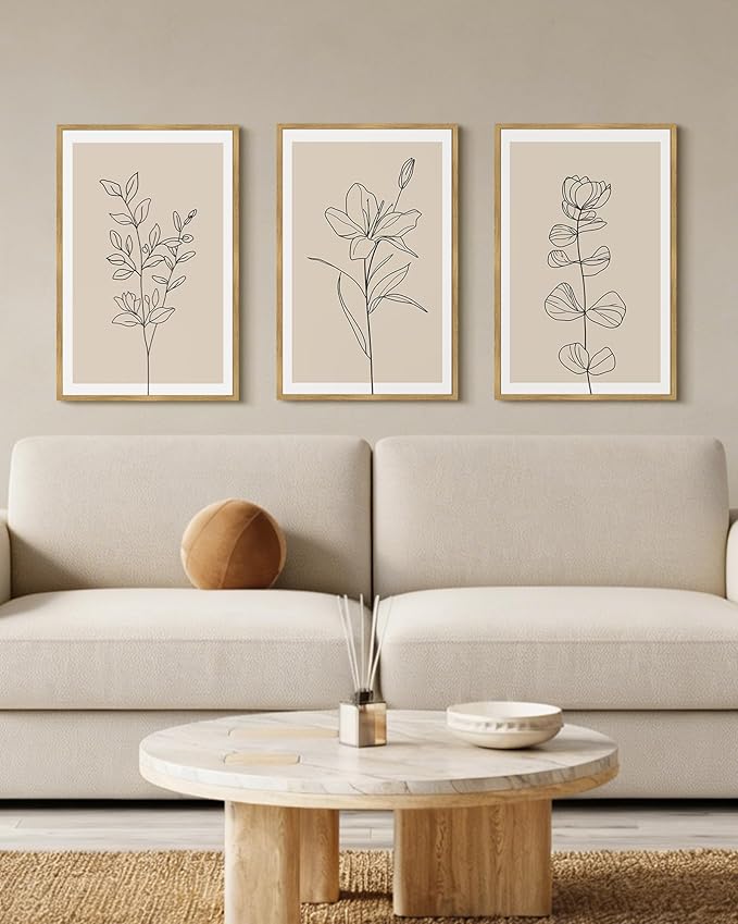 Drsoum Flower Bouquet Framed Retro Wildflower Botanical Pictures Prints Minimalist Modern Nature Plant Floral Rustic Artwork Bedroom Hallway Ready to Hang 16x24in Natural Framed