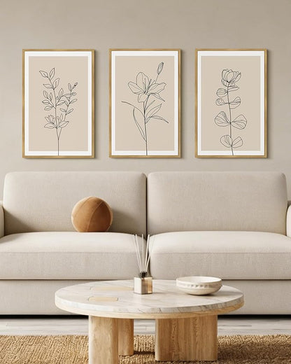 Drsoum Flower Bouquet Framed Retro Wildflower Botanical Pictures Prints Minimalist Modern Nature Plant Floral Rustic Artwork Bedroom Hallway Ready to Hang 16x24in Natural Framed