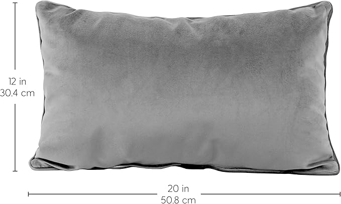 FDP 12" x 20" Velvet Rectangle Lumbar Pillow Set with Piping Decorative Throw Pillow for Home Dcor in Living Room, Bedroom or Lounge (2-Pack) - Smoke, 15159-343