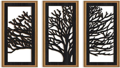 Celestdeco 3 Pcs Black Tree Wall Decor Boho Modern Nature Artwork Tree of Life Wood Wall Art Branch Silhouette Laser Art Decor for Living Room Bedroom Office 7.9 x15.8 Inch