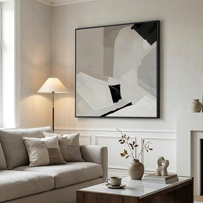 Extra Large Framed Black and White Abstract Wall Art for Living Room, Oversized Square Modern Canvas Prints Paintings, Neutral Minimalist Pictures for Hallway Dining Bedroom Office Wall Decor 40x40 In