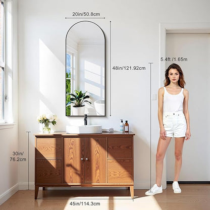 CIRCUMI Arched Wall Mirror, 20"x48" Black Arched Mirror with Tempered Glass, Metal Frame, Large Size for Bathroom, Living Room,Entryway,Over Sink, Arch Mirror for Decor,Shatterproof&Crystal-Clear