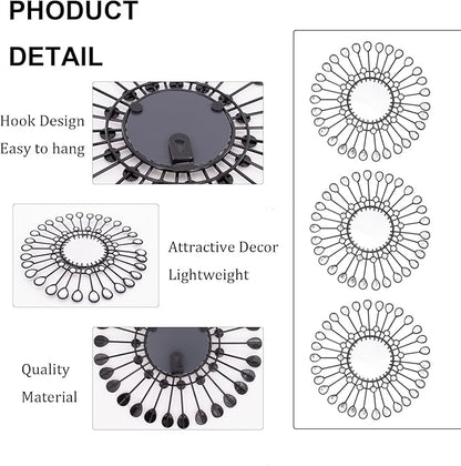 Black Mirrors 3 Piece, Sunburst Mirror Hanging Wall Decor, 9 inch Decorative Mirrors Wall Art, Rhinestone Round Mirror for Bedroom, Valentine, Kitchen, House Warming Valentine Gifts