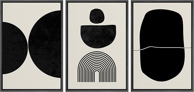SIGNLEADER Framed Canvas Print Wall Art Set Array of Circles and Semi-Circles Abstract Shapes Illustrations Modern Art Minimalist Black and White for Living Room, Bedroom, Office - 16"x24"x3 BLACK
