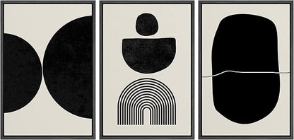 SIGNLEADER Framed Canvas Print Wall Art Set Array of Circles and Semi-Circles Abstract Shapes Illustrations Modern Art Minimalist Black and White for Living Room, Bedroom, Office - 24"x36"x3 BLACK