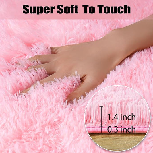 qulint 8x10 Area Rugs for Living Room, Large Fluffy Pink Rug for Bedroom, Soft Shag Shaggy Fuzzy Carpets for Boys and Girls, Modern Alfombras for Kid Room Dorm Room Home Decor (8ft x 10ft, Pink)