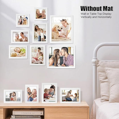 Egofine Picture Frame Set 12 Pack, Picture Frames Collage Wall Decor with Two 8x10, Four 5x7, Four 4x6, Two 4x4, Photo Frames for Wall and Tabletop, Made of Solid Wood, Covered by Plexiglass, White