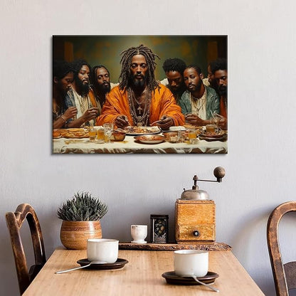 Modern Black Jesus Canvas Wall Art African American The Last Supper Painting Picture Wall Decor Black Man Christian Poster Print Artwork for Kitchen Dining Living Room Bedroom Home Decor16x24in canvas