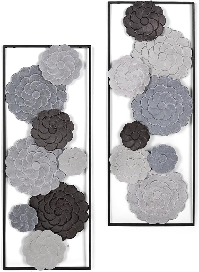 Oakrain 2 PCS Metal Wall Art - 35.4" X 13.4" Large Metal Flower Wall Decor with Frame, Modern Home Wall Decoration Sculpture for Living Room, Office, Bedroom, Study