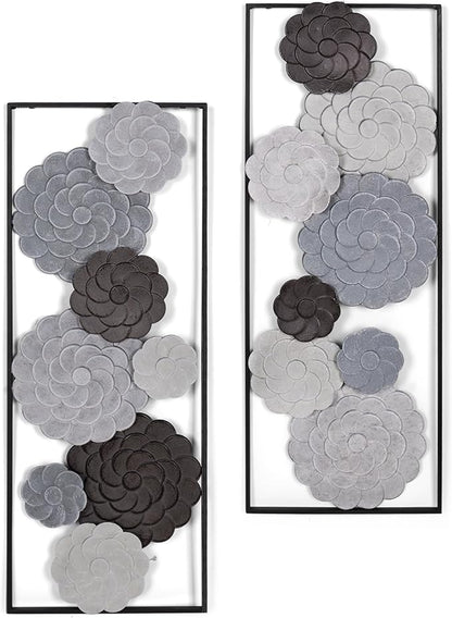Oakrain 2 PCS Metal Wall Art - 35.4" X 13.4" Large Metal Flower Wall Decor with Frame, Modern Home Wall Decoration Sculpture for Living Room, Office, Bedroom, Study
