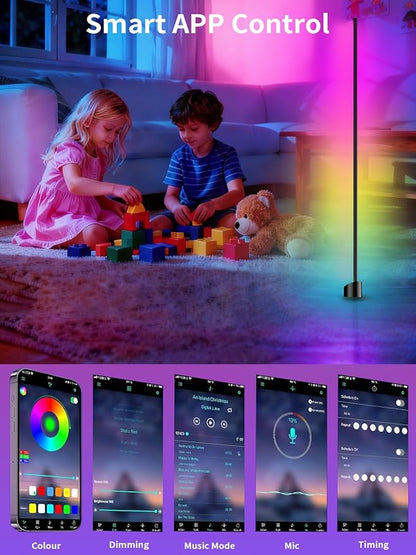 Tyute Corner Floor Lamp, RGB LED Lamp with Smart App and Remote Control Color Changing, Music Sync Ambience Lighting, Mood Lighting with 16 Million Colors for Bedroom Living Room Gaming Room