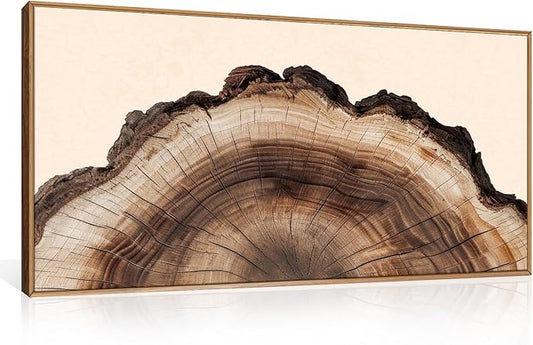 KAIRNE Vintage Tree Rings Framed Canvas Wall Art Set, Retro Wood Stump Wall Decor, Neutral Tree Spiral Art Prints, Modern Annual Ring Artwork for Living Room, Bedroom, Farmhouse, Office-40 x20 x1