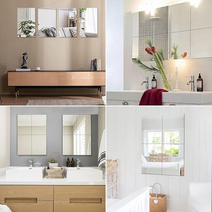 JUNEBRUSHS 8 Pack Self Adhesive Acrylic Mirror, 6X 9 Inch Mirror Tiles,Flexible Plastic Sheets Wall Stickers,2MM Thick Mirrors,Frameless Small Mirrors