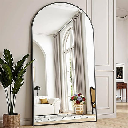 76''x34'' Arched Floor Mirror, Full Body Mirror with Stand, Modern & Contemporary Design, Aluminum Alloy Frame (Black)