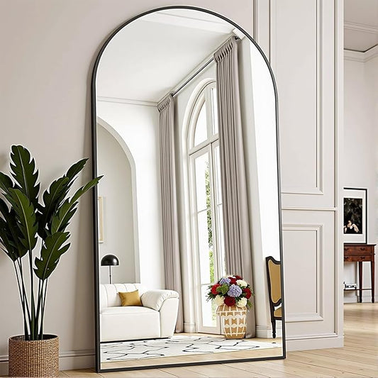 76''x34'' Arched Floor Mirror, Full Body Mirror with Stand, Modern & Contemporary Design, Aluminum Alloy Frame (Black)