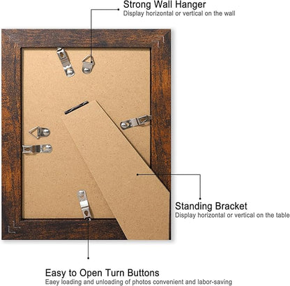 iRahmen 6x8 Picture Frame with Mat 4x6 - High Definition Real Glass Wooden Photo Frames for Tabletop Display and Wall Mounting (Dark Brown, Set of 2)