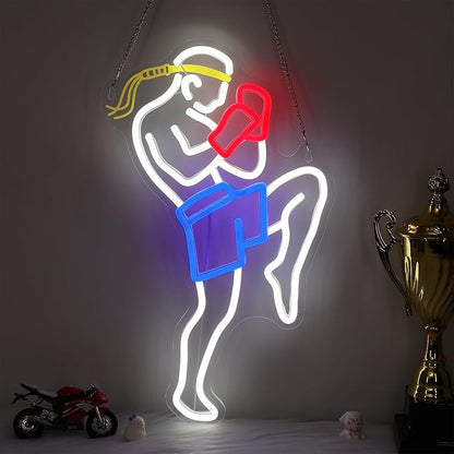 OkiyiD Muay Thai Neon Sign for Men, Martial Arts Wall Decor Combat Sports Theme Room Decor with USB Power & Hanging Chain, Ideal MMA Gifts for Bedroom, Game Room, Man Cave and Club Lighting Atmospher