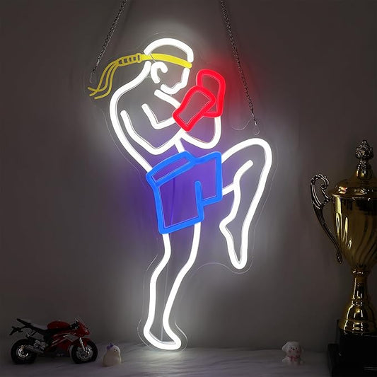 OkiyiD Muay Thai Neon Sign for Men, Martial Arts Wall Decor Combat Sports Theme Room Decor with USB Power & Hanging Chain, Ideal MMA Gifts for Bedroom, Game Room, Man Cave and Club Lighting Atmospher
