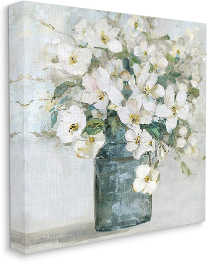 Stupell Industries 'White Geranium Bouquet Blossoming Flower Arrangement Vase', Canvas Art, 24 x 24 Inches, Easy to Hang and Sturdy, Made in USA, by Sally Swatland